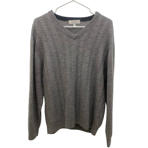 Turnbury Other - Turnbury Mens Size XL 100% Merino Wool Gray Sweater V Neck Rib Knit